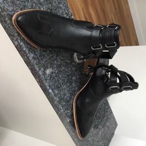 Black ankle buckle booties